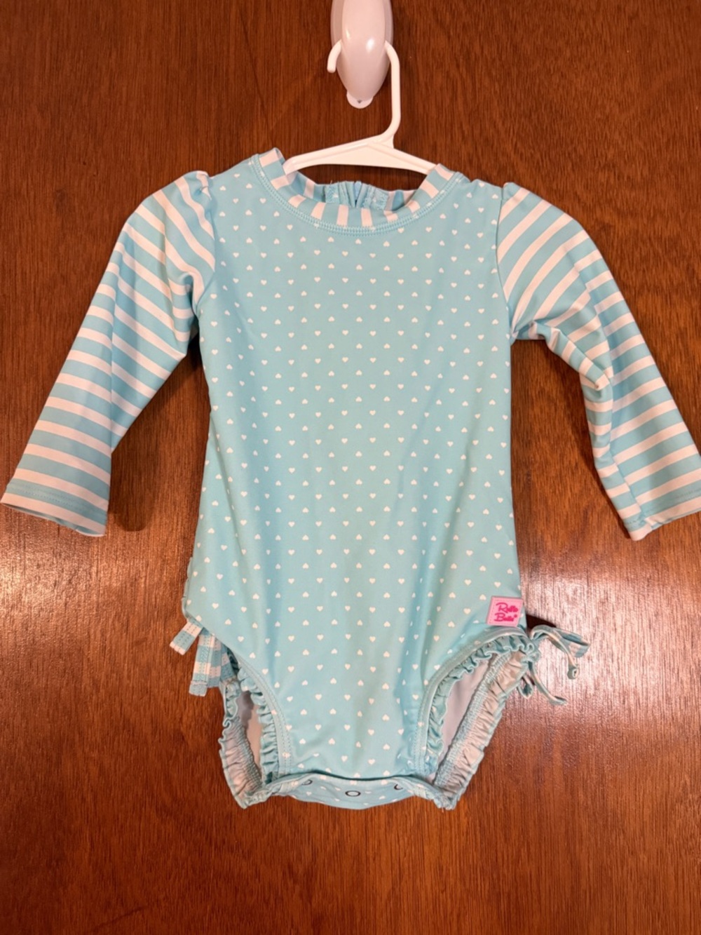 Ruffle Butts Blue Aqua Heart Striped Swimsuit